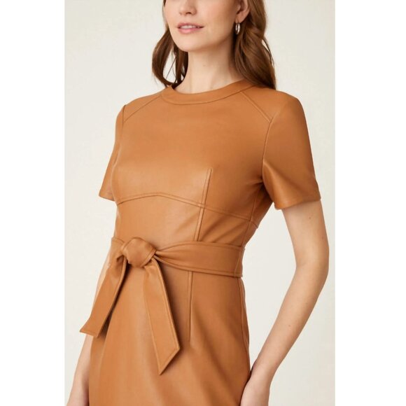 Shoshanna Rhonda Faux Leather Sheath Dress in Camel - Picture 3 of 3